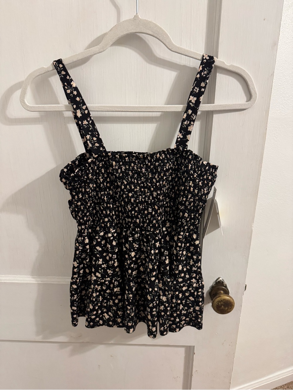 Black Tank Top with Cream Floral Print